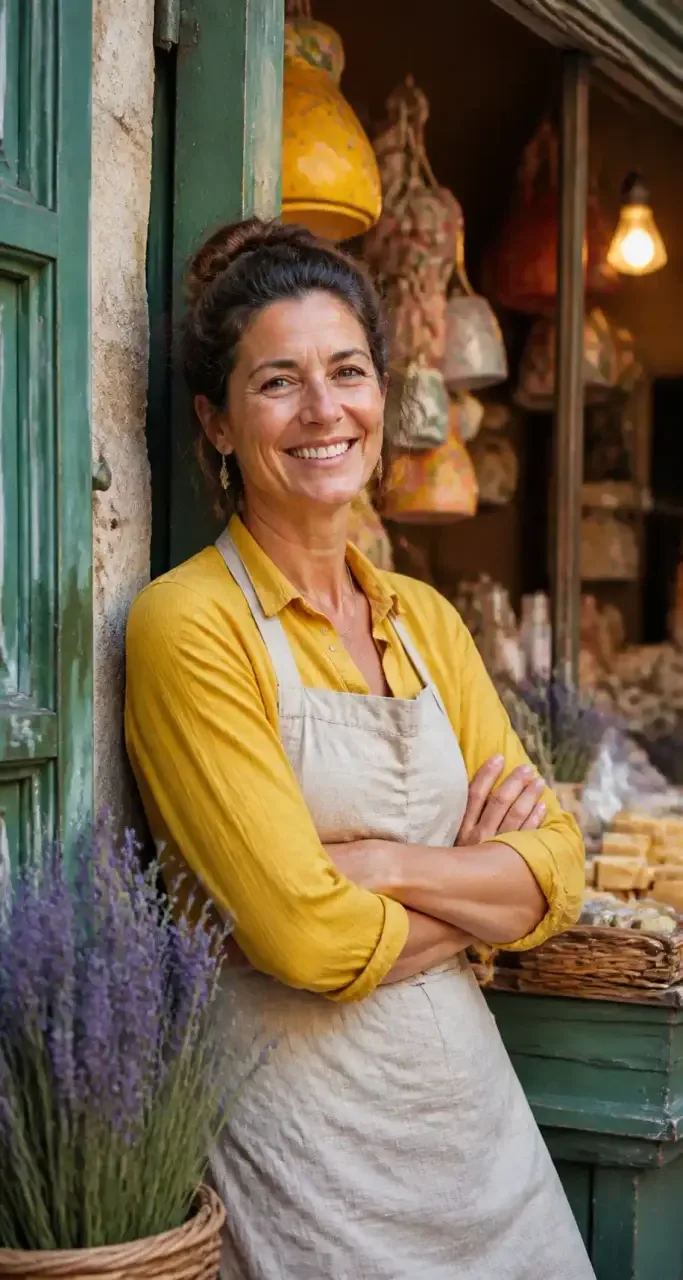 Commerçante dans sa boutique artisanale à Avignon