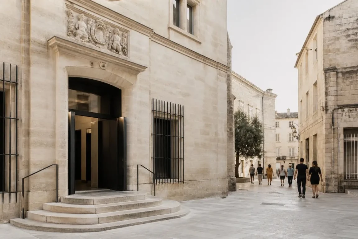 Musées avignon gratuits : vue du centre historique d’Avignon avec un musée municipal et des visiteurs