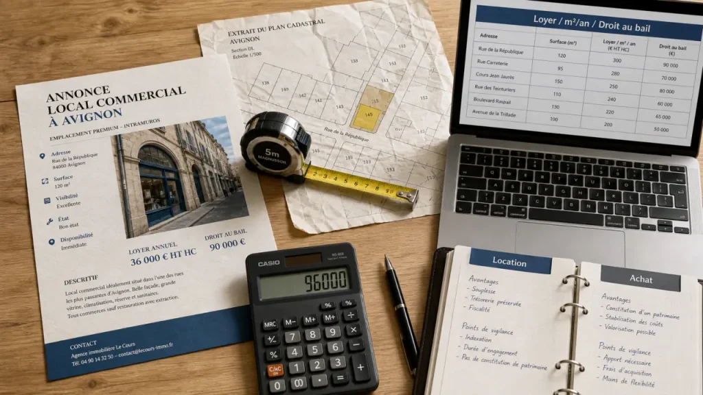 Local commercial avignon : annonce, plan et calcul loyer/m2