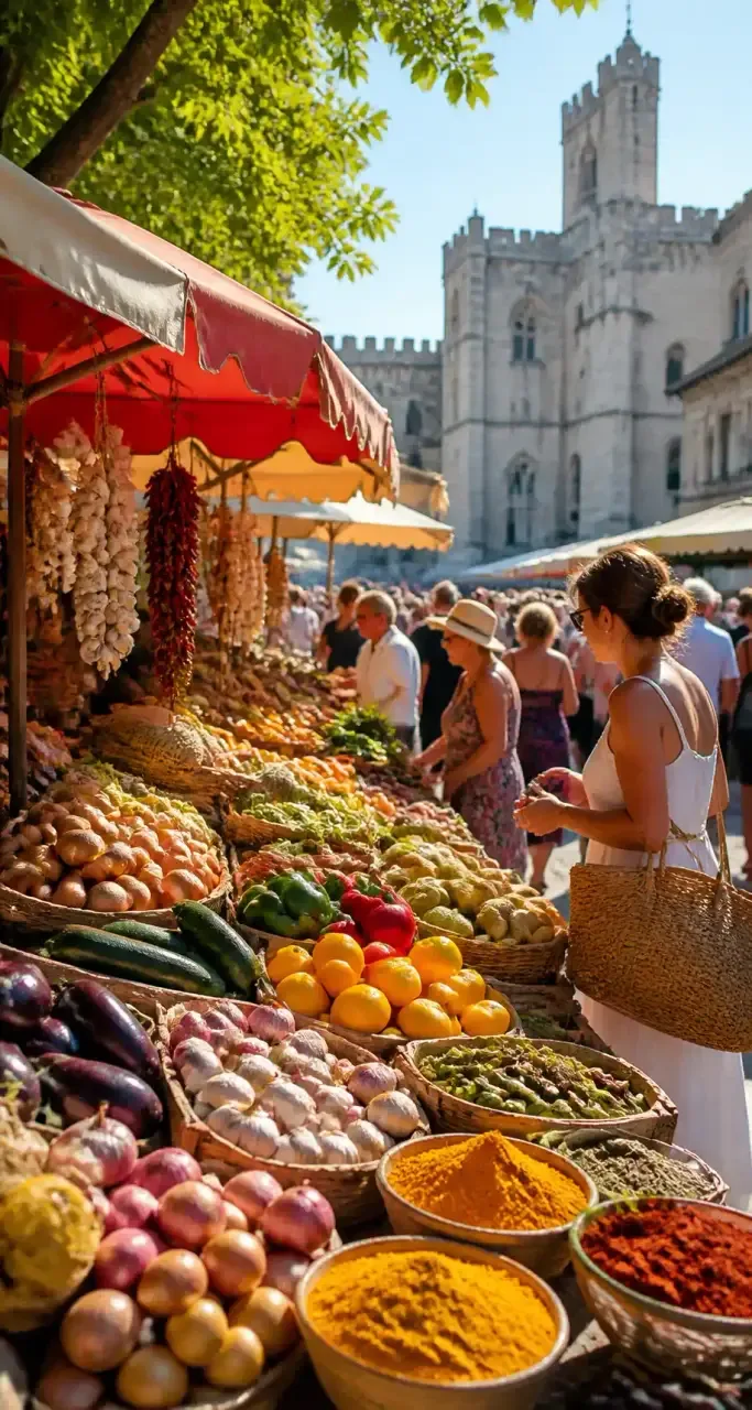 Marché provençal fréquenté par les habitants d'Avignon