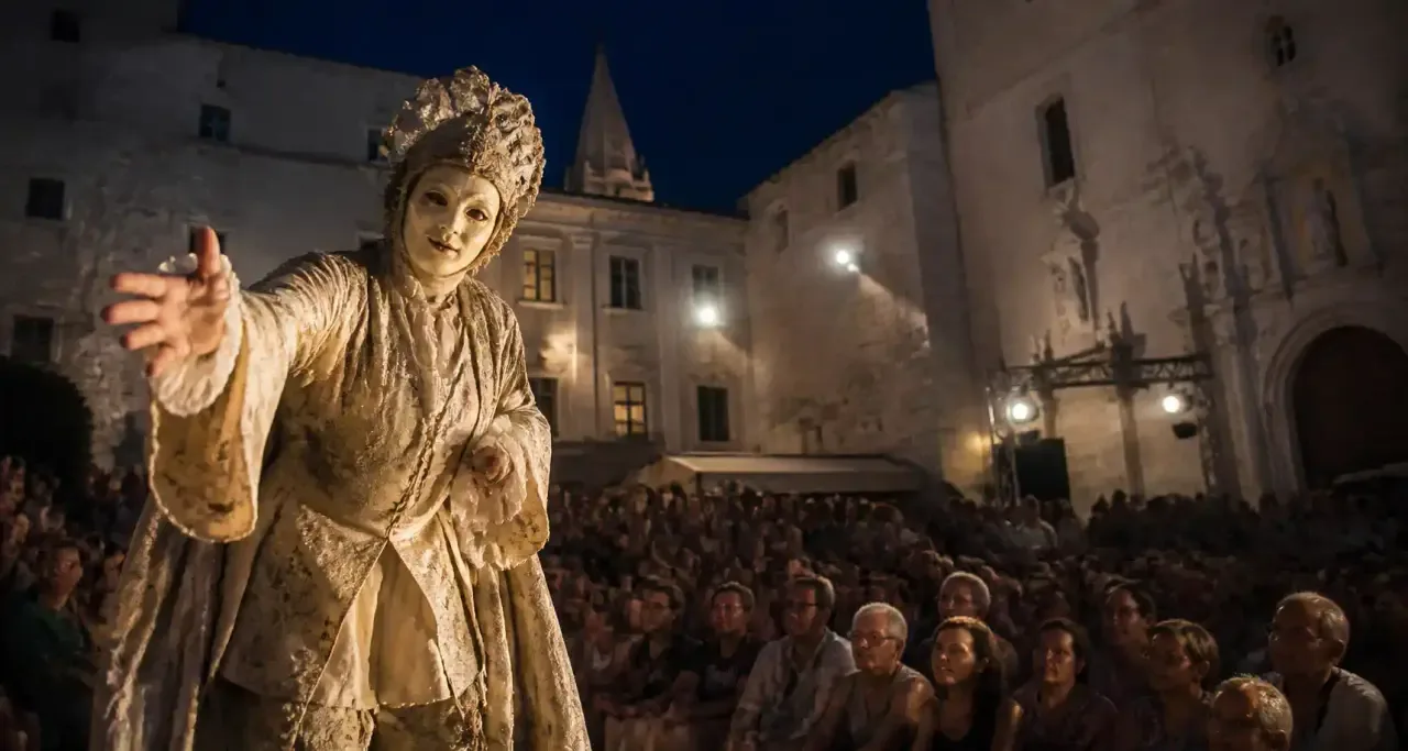 Spectacle de rue pendant le festival, dans une ruelle d'Avignon