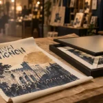 Affiche festival Avignon sur table en papier kraft, vue détail