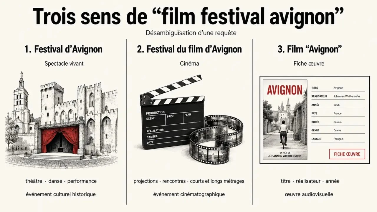 film festival avignon : comparaison visuelle entre Festival d’Avignon, Festival du film d’Avignon et film Avignon