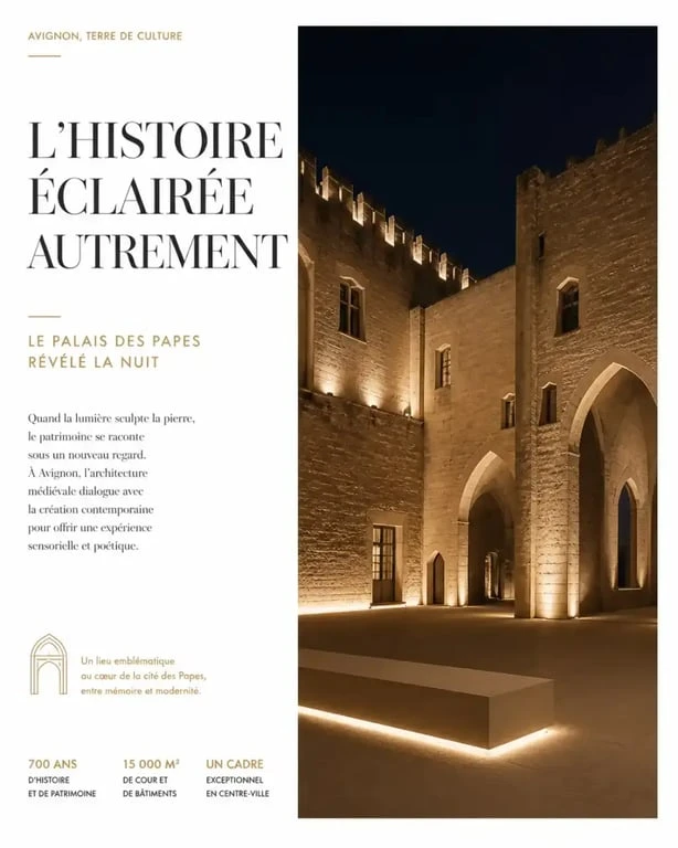 Ambiance nocturne lors de la Nuit des musées à Avignon dans une cour historique