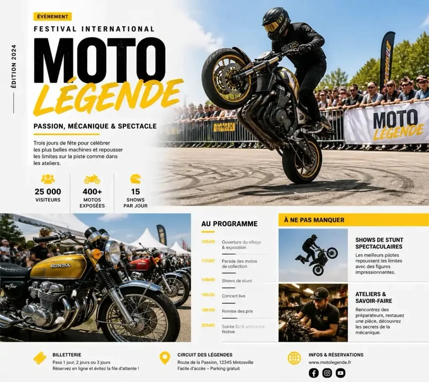 Ambiance du festival moto Sou'Papes Festival à Avignon 2025 avec des démonstrations de stunt et des motos exposées.