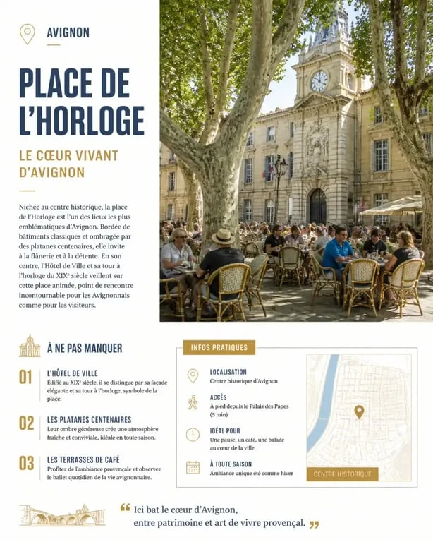 Terrasse de café sur la Place de l'Horloge à Avignon