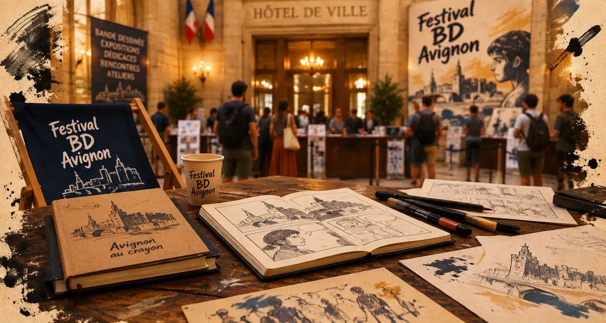 Festival bd avignon 2025 : carnet de croquis et visiteurs à l’Hôtel de Ville