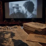 Film festival Avignon : affiche et billets en salle de cinéma, écran de projection
