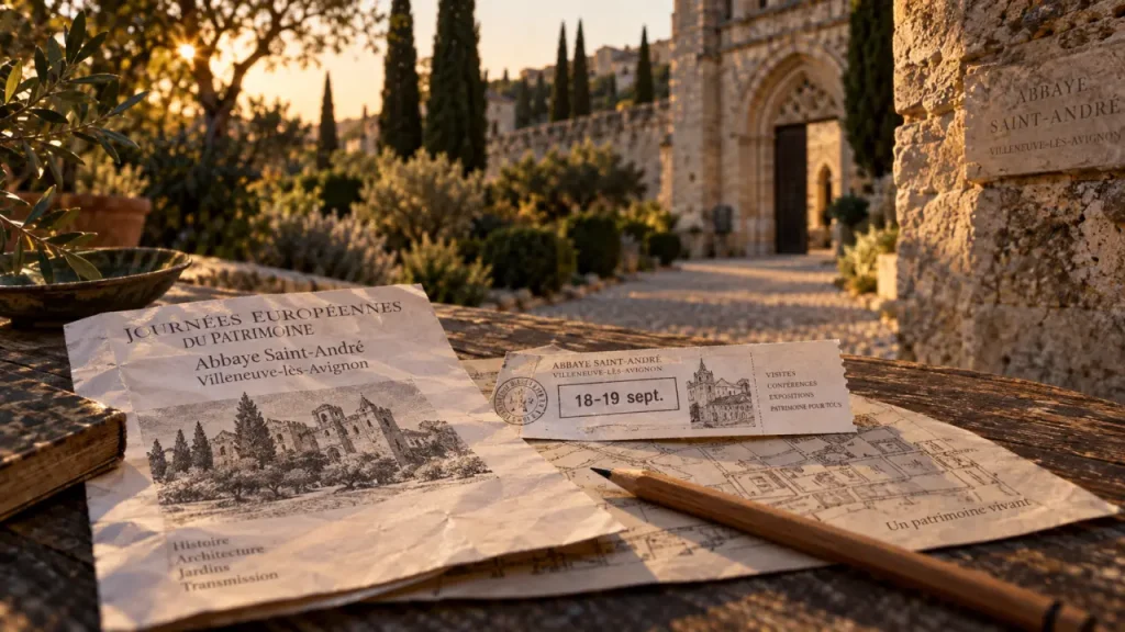 Journées du patrimoine villeneuve les avignon : billet “18-19 sept.” et abbaye Saint-André