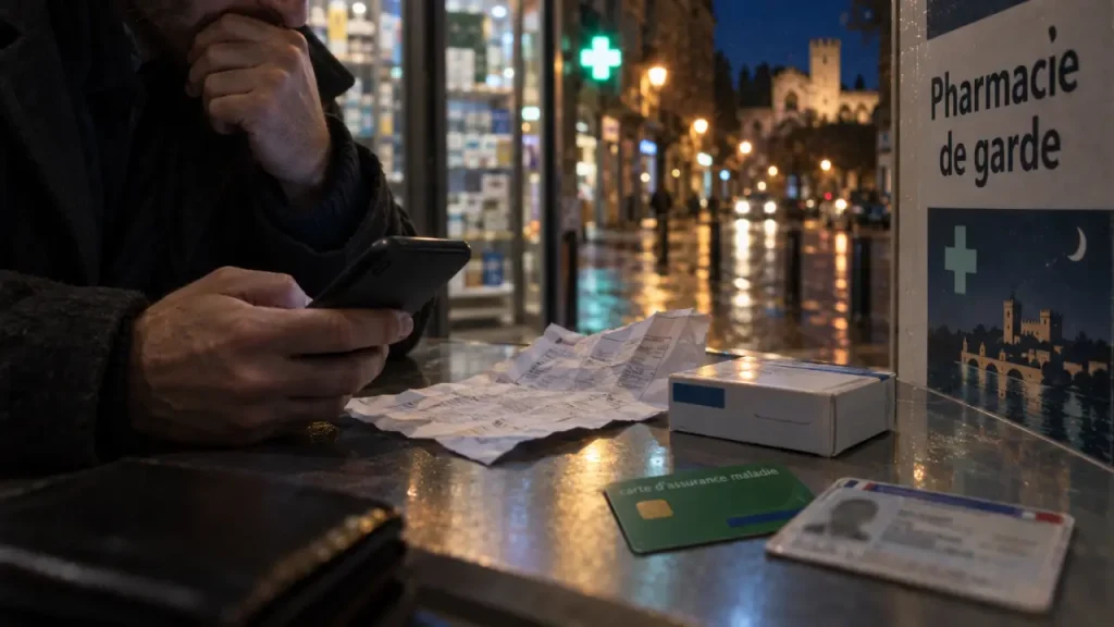 Pharmacie de garde avignon : patient vérifie l’accès avant de partir