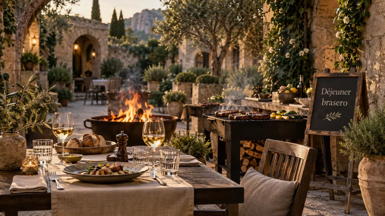 Le prieuré restaurant villeneuve les avignon : déjeuner au brasero sur terrasse