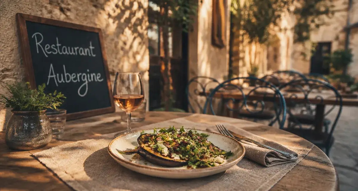 Restaurant aubergine villeneuve les avignon : terrasse provençale, aubergine rôtie et vin rosé